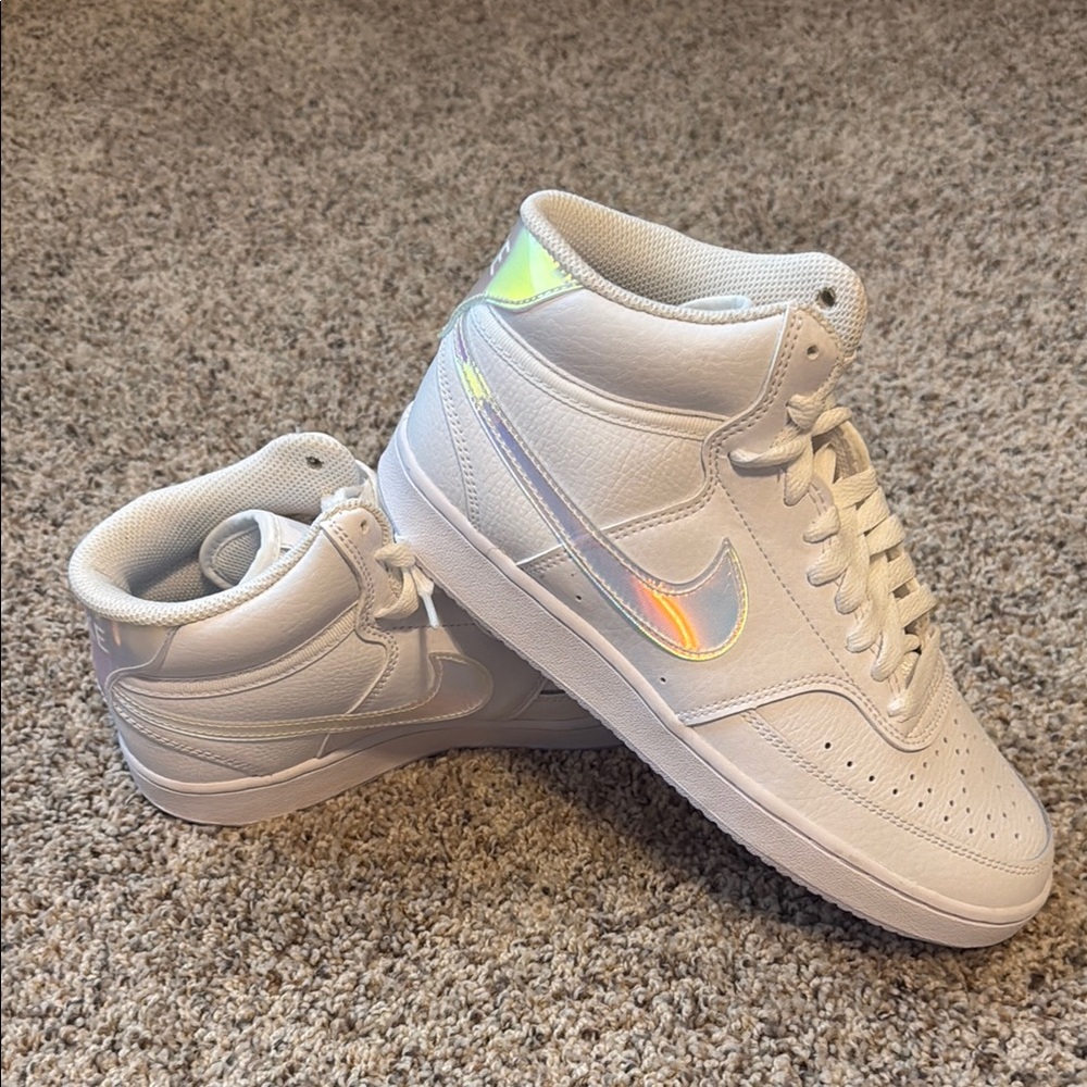 Nike White High-Tops with Iridescent Detail